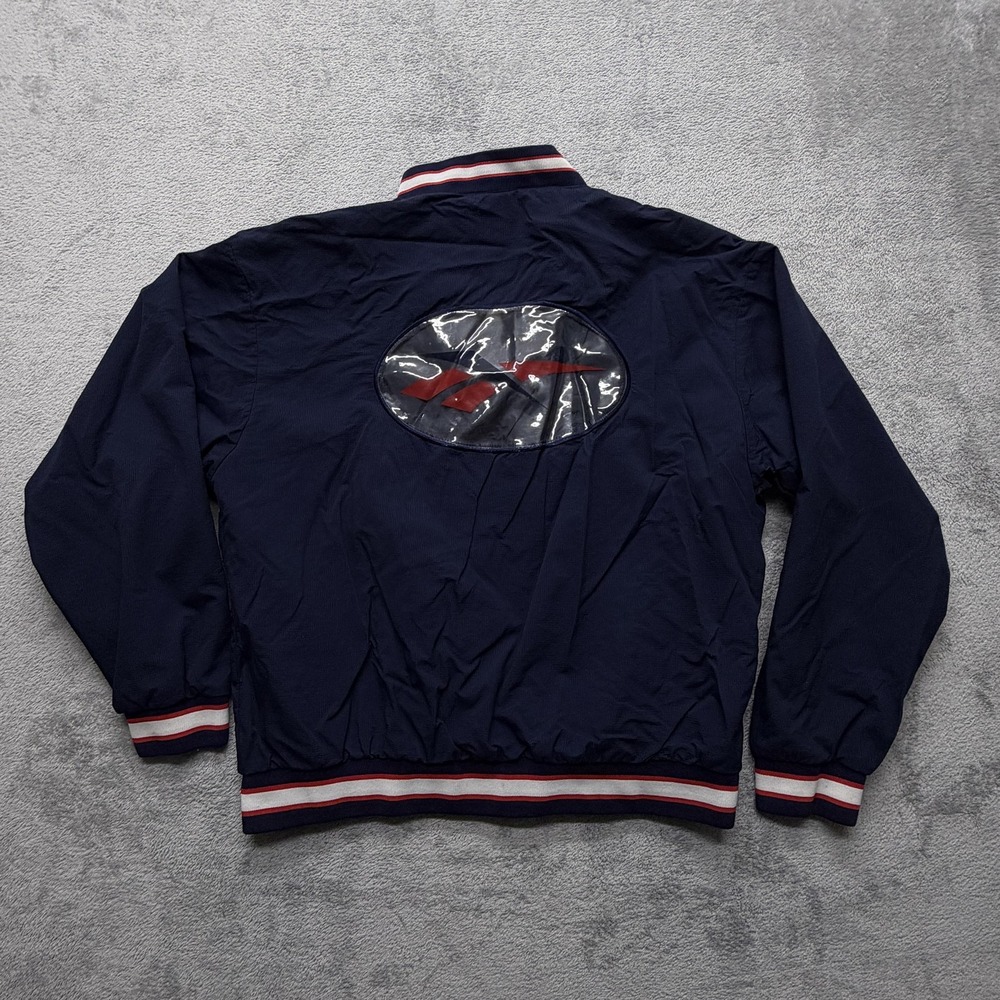 Reebok Windbreaker Jacket Pullover Mens Large Navy Quarter Zip Rib Trim Golf